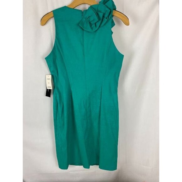 S.L. Fashion Jade Taffetta Formal Cocktail Shift Dress Flower Accent New Sz.10 - Picture 2 of 13